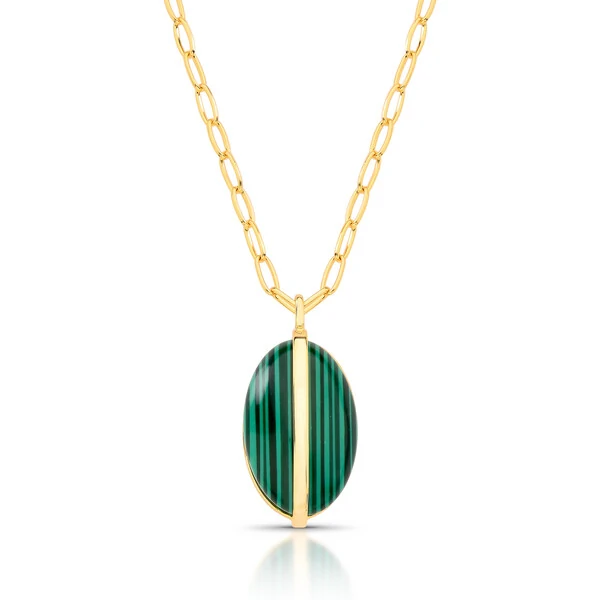 Colar Elos Cartier com Pingente Oval Malaquita em Dourado