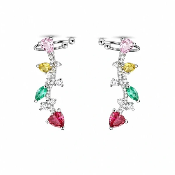 Brinco Earcuff com Zircônias Colors em Rodio