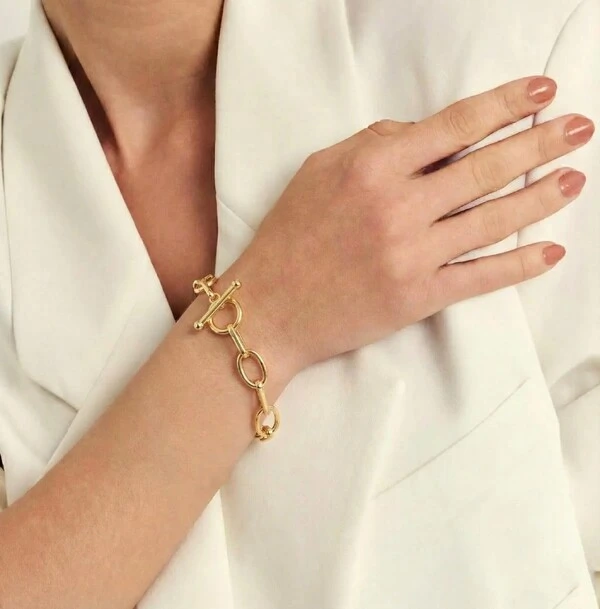Pulseira Elos Ovais com Fecho Pino em Dourado