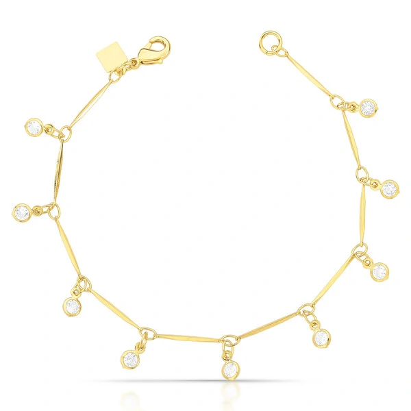 Pulseira Fininha com Pontos de Luz Pendurados em Dourado