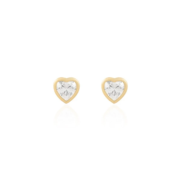 Brinco Coração com Zircônia Garra Inglesa em Dourado