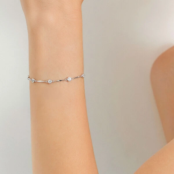 Pulseira Gomos Finos e Lisos com Pontos de Luz em Prata 925