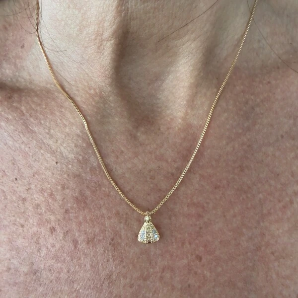 Colar N Sra Aparecida com Zircônias em Dourado