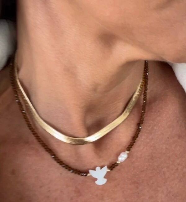 Colar Cristal com Pérola Natural e Espírito Santo