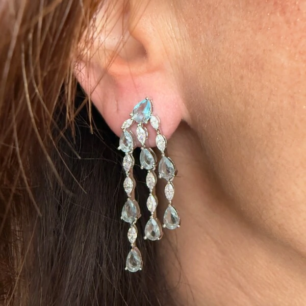 Brinco 3 Fios de Água Marinha Fusion e Zircônias em Ródio