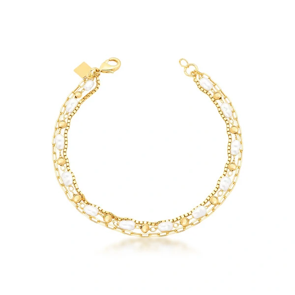 Pulseira Tripla Perolinha, Cartier e Veneziana em Dourado