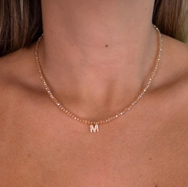 Colar Cristal Dourado com Letra Inicial Cravejada com Zircônias em Dourado