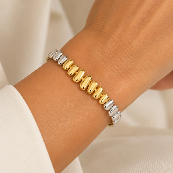 Pulseira Gomos Dourados e Rodio