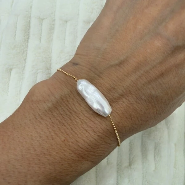 Pulseira Pérola Palito Rústica em Dourado