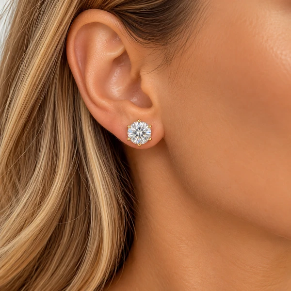 Brinco Moissanite 8MM 2CT na Prata 925 com Banho de Ouro 18K
