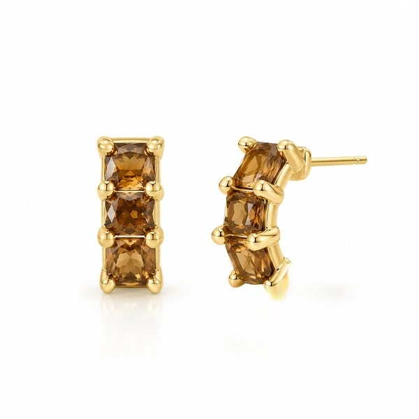 Brinco Argolinha Zircônia Brown em Dourado