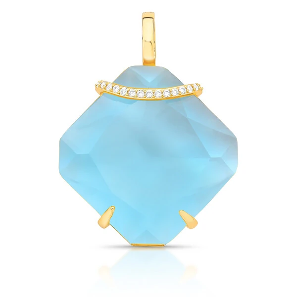 Pingente Quadrado Grande de Pedra com Zircônias em Dourado