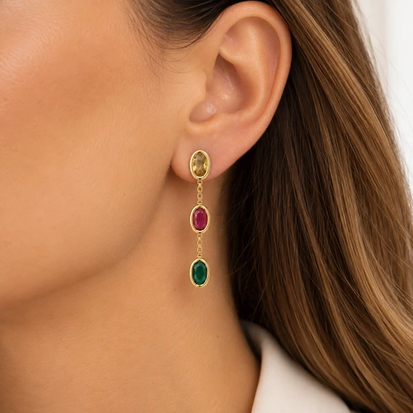 Brinco Zirconias Colors Ovais M em dourado