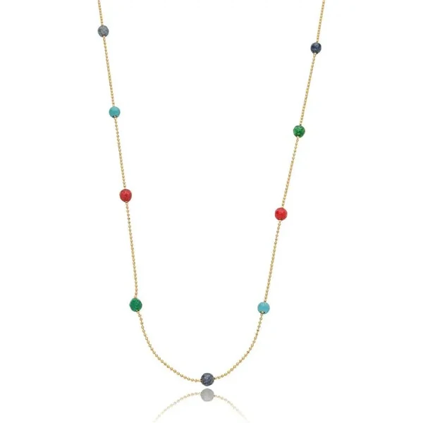 Colar Longo com Pedras Naturais em Dourado