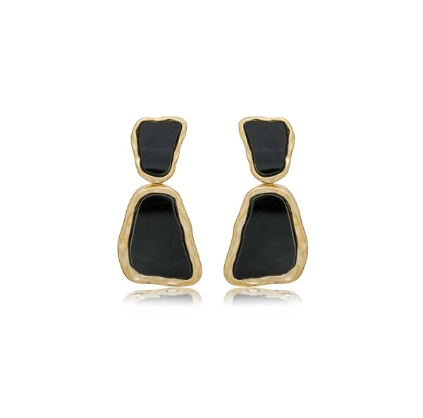 Brinco Peças Orgânicas Esmaltadas Pretas em Dourado