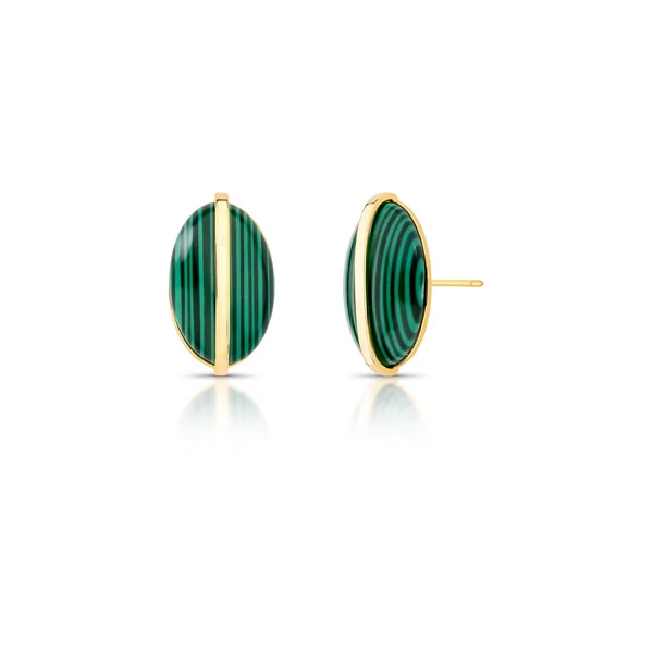 Brinco Oval Malaquita em Dourado