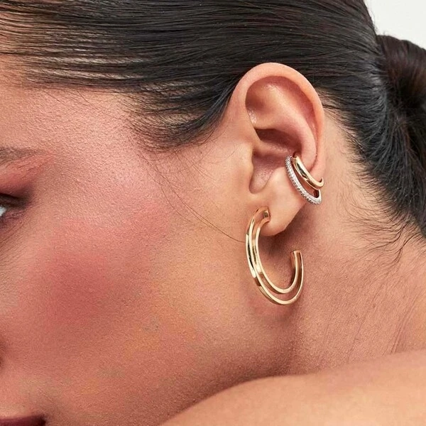 Piercing Fake Duplo, Liso e Cravejado com Zircônias