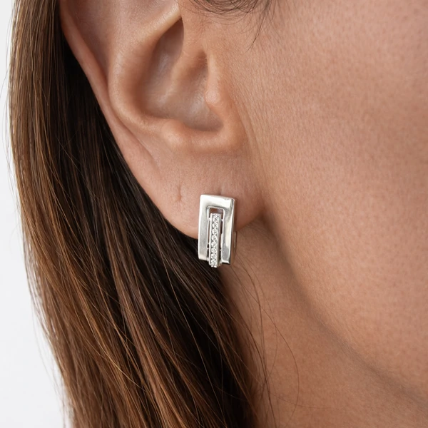 Brinco Argola Clips Liso e Cravejado com Zircônias na Prata 925