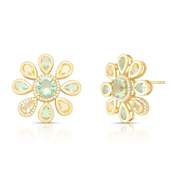 Brinco Flor Aquamarine em Dourado