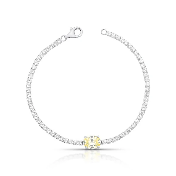 Pulseira Riviera com Zircônias e Citrino Oval em Prata 925
