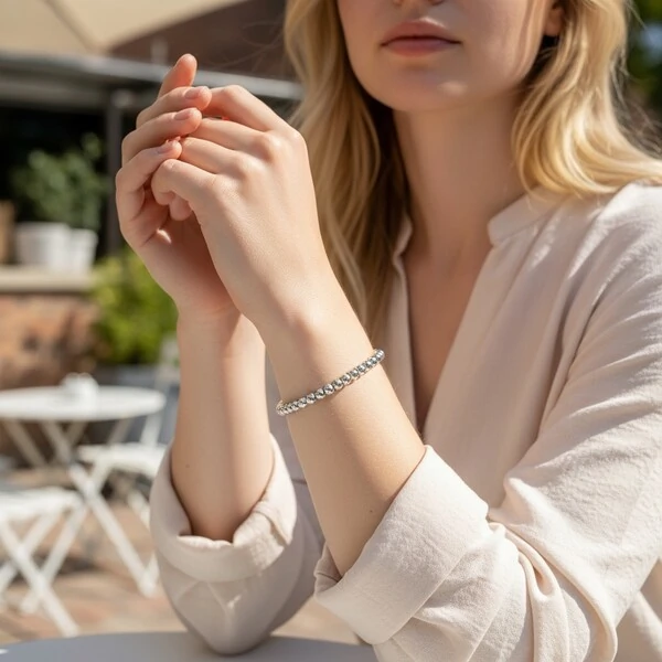 Bracelete Bolinhas Aço em Ródio