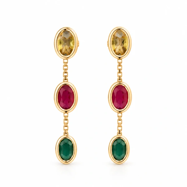 Brinco Zirconias Colors Ovais M em dourado