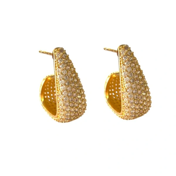 Brinco Gancho Cravejado com Zircônias em Dourado