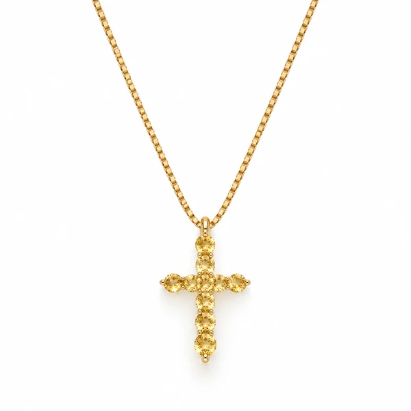 Colar Cruz Citrino em Dourado