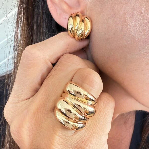 Anel Gotas Longas e Finas em Dourado