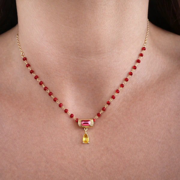 Colar Cristal Bolinhas em Dourado