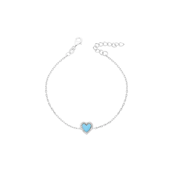 Pulseira Coração Esmaltado Verde com Zircônias em Prata 925