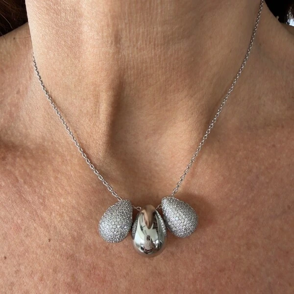 Colar 2 Gotas Lisas e Cravejadas com Zircônias