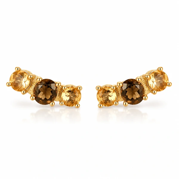 Brinco Earhook Brown e Citrinos em Dourado
