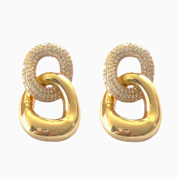 Brinco Elo Liso e Cravejado com Zircônias em Dourado