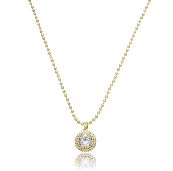 Colar Bolinhas com Pingente Zircônias em Dourado