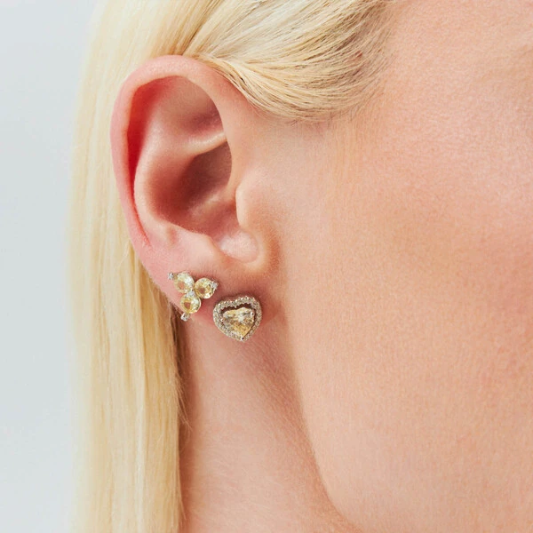 Brinco 3 Pétalas Citrino em Prata 925