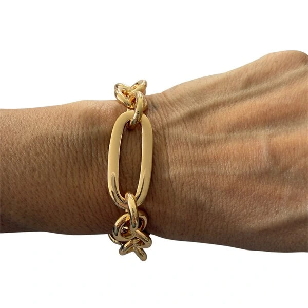 Pulseira Elos Redondos e Oval Retangular em Dourado