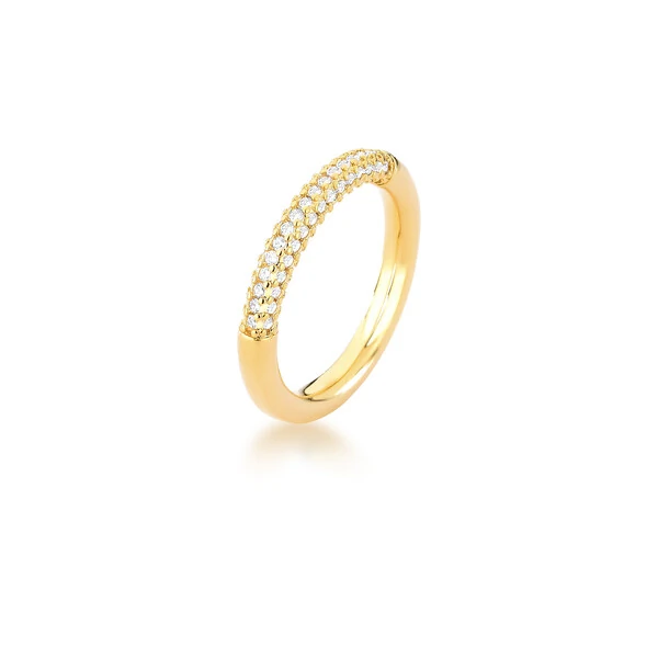 Aliança Meia Cana com Zircônias Encima em Dourado