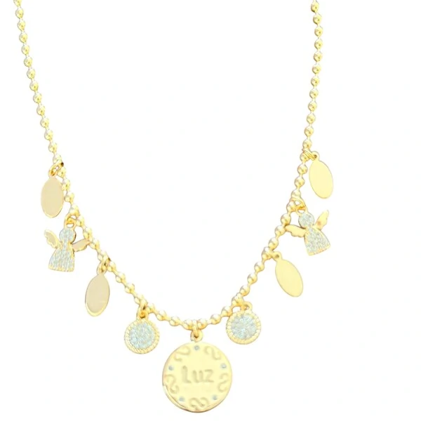 Colar Bolinhas com Vários Pingentes Pendurados em Dourado