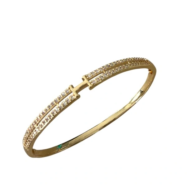 Bracelete H Cravejado com Zircônias em Dourado