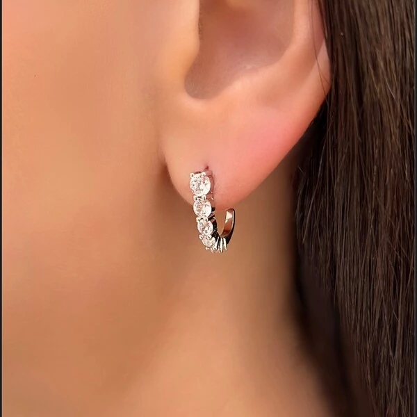 Brinco Earhook Gancho Degradee Zircônias em Ródio