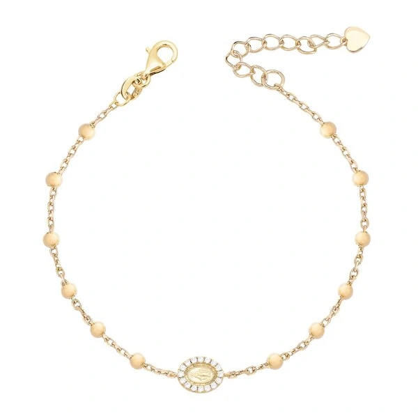 Pulseira Bolinhas com Nossa Sra Das Graças em Prata 925 + Banho de Ouro