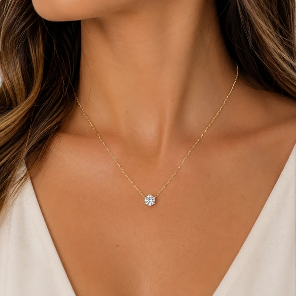Colar Moissanite Solitário 1,0Ct na Prata 925 com Banho de Ouro 18K
