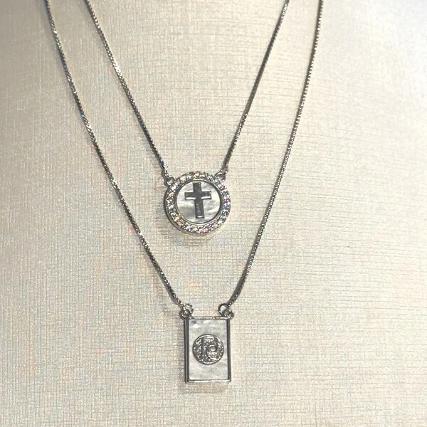 Escapulário Cruz e Fé Madrepérola em Ródio