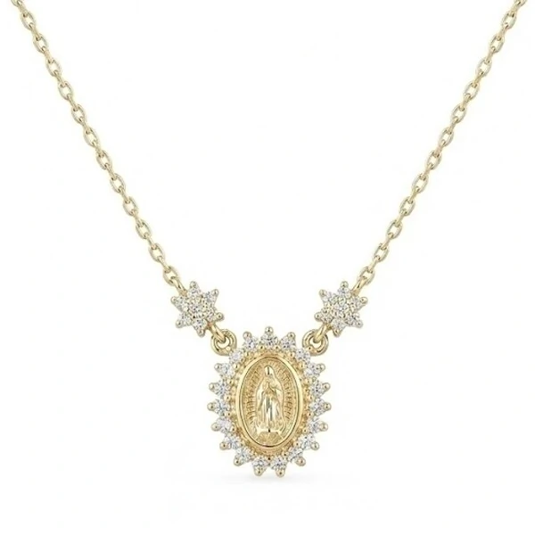 Colar N Sra das Graças 0,005CT com Banho de Ouro em Prata 925