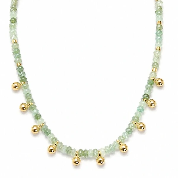 Colar Jade com Bolinhas em Dourado
