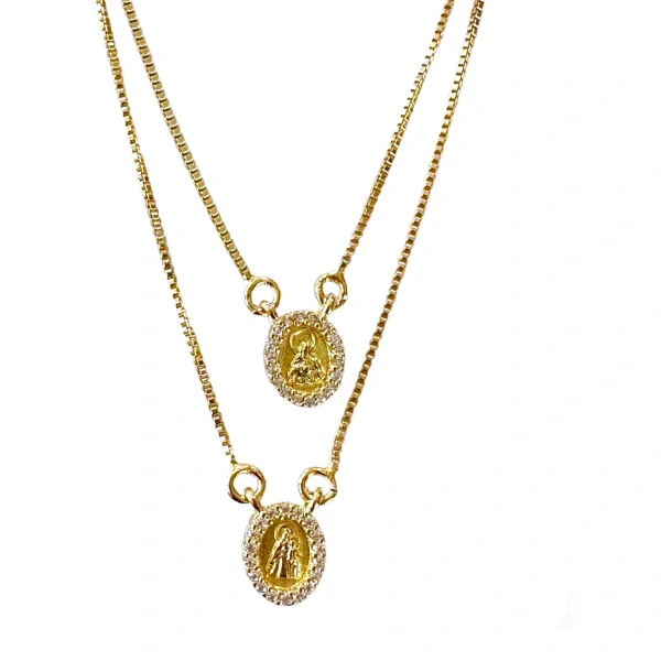 Escapulário Nossa Senhora Cravejado com Zircônias em Dourado