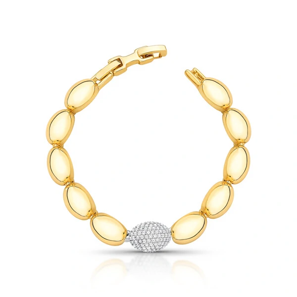 Pulseira Gomos Lisos e Cravejados com Zircônias em Dourado