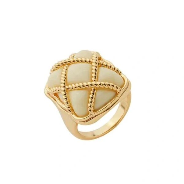 Anel Marfim Quadriculado Dourado