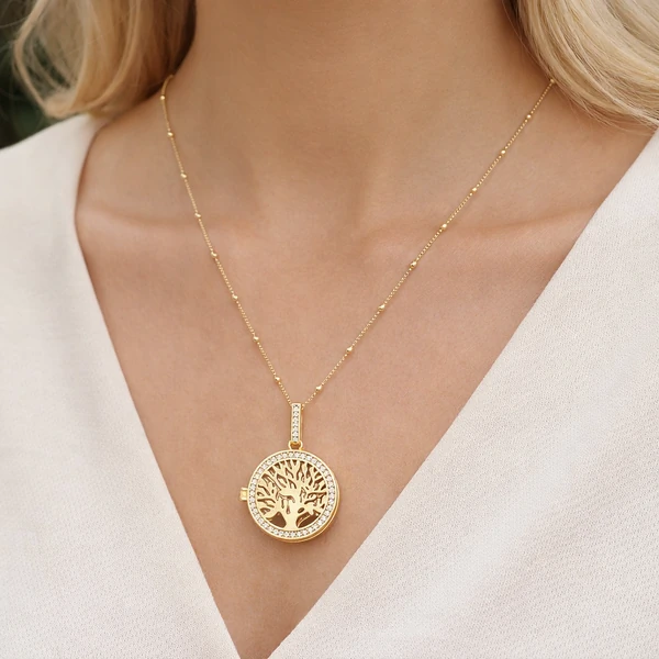 Colar Relicário Árvore da Vida Cravejado com Zircônias Dourado